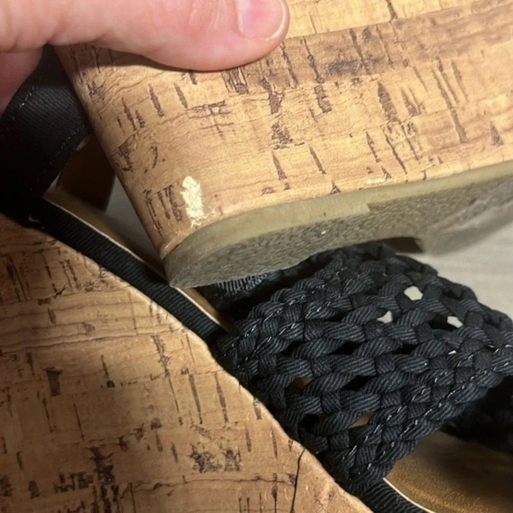 SO black crochet canvas wedges womens size‎ 9.5